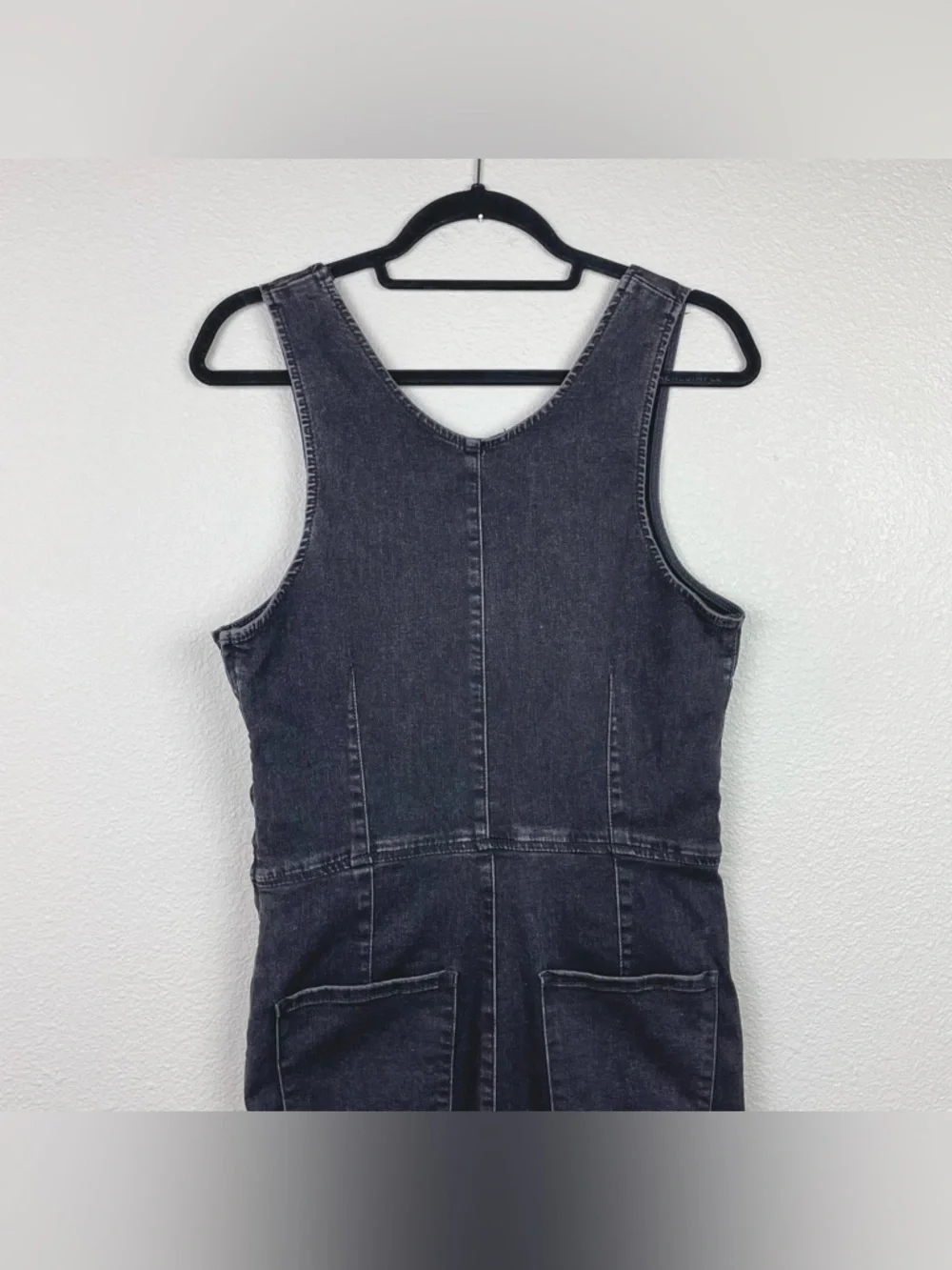 Free People Women's Large Scarlett Black Denim Jumpsuit One Piece Sleeveless - Picture 10 of 16